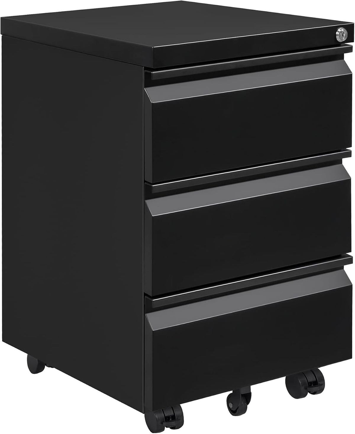 Rolcontainer, mobiele archiefkast met slot, 4 sleutels, 3 laden, kantoorkast van metaal, al voorgemonteerd, voor kantoor, thuiskantoor, zwart