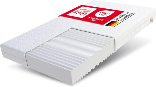 FDM Matras, 120 x 200 cm, hardheid H3/H4, hoogte 14 cm, koudschuimmatras, dubbelzijdige rolmatras, HR-schuim, 7 comfortzones, met hypoallergene, wasbare jersey overtrek, Oeko-Tex Verdura Max