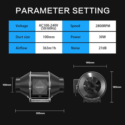 4 Inch Inline Ventilator – Kanaalventilator – Afzuigventilator – Inbouwventilator – Kweektent Ventilator – WiFi App Bediening – Driefase EC-Motor