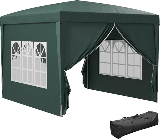 Outsunny Folding Pavilion approx 3 x 3 m - Pavilion with 4 side walls, windows, marquee with UV protection, gazebo including carry bag - for garden, terrace, steel Oxford, green - QUORE