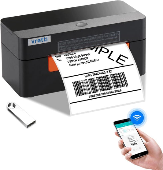 vretti WiFi Verzendlabelprinter, thermische labelprinter, 4 x 6, draadloze thermische printer voor verzendpakketadressen, kleine bedrijven, compatibel met Etsy, Shopify, Ebay, Amazo
