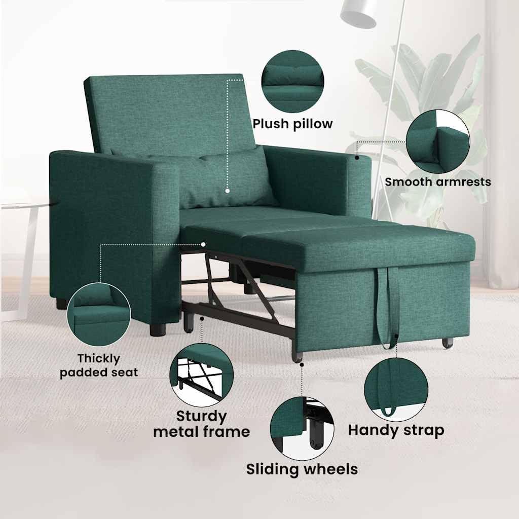 vidaXL Modern Ergonomic Armchair Dark Green | Compact Soft Upholstered Chair For Living Room Stylish Seating With Wheels Comfortable Reading Style Durable Stain Resistant Polyester Chairs Gezell - QUORE