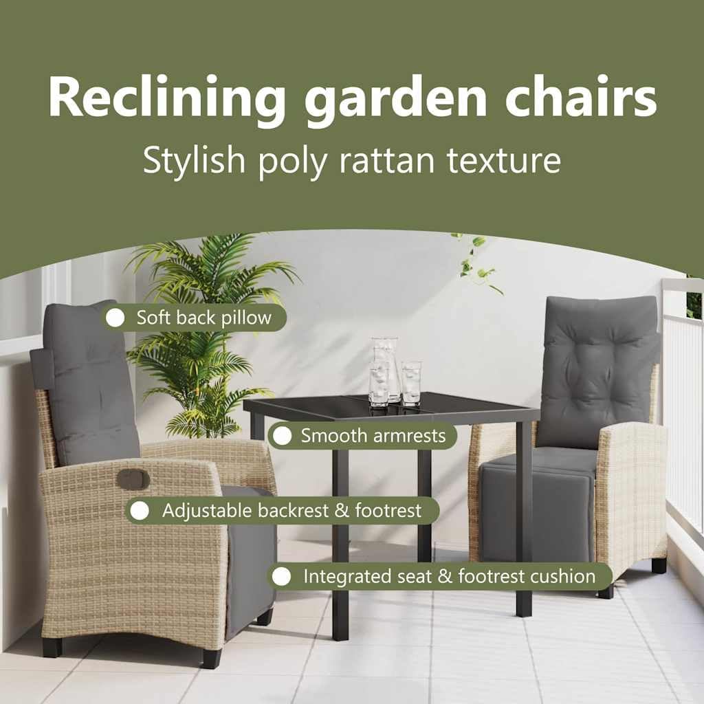 vidaXL Garden Dining Table Set with Cushion 3 pcs Beige Poly Rattan, Garden and Terrace, Stylish Steel Dining Set, Durable Outdoor Furniture with Comfortable Seating - QUORE