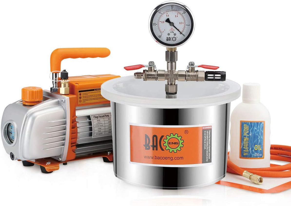 BACOENG 6.8L Vacuum Chamber with 3CFM Single Stage Vacuum Pump Suppression Pump with Pressure Gauge HVAC - QUORE