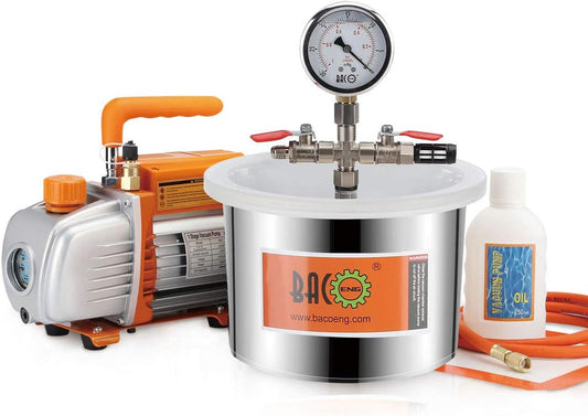 BACOENG 6.8L Vacuum Chamber with 3CFM Single Stage Vacuum Pump Suppression Pump with Pressure Gauge HVAC - QUORE