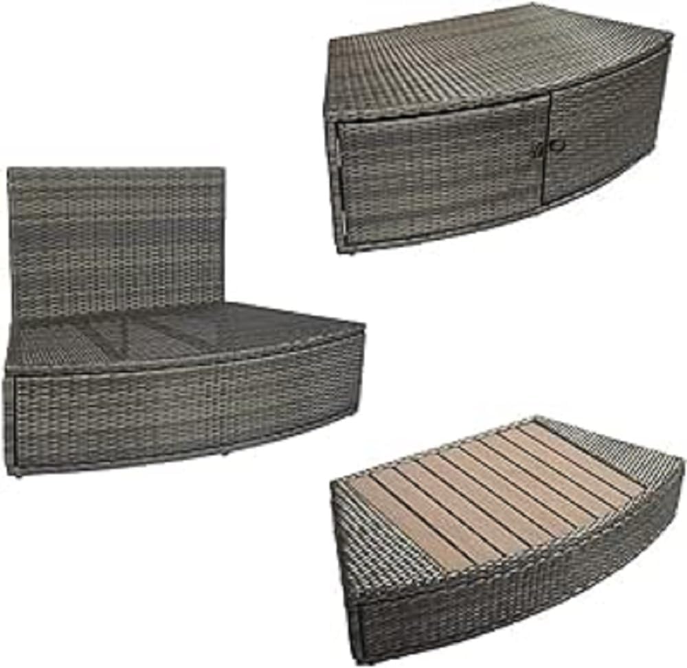 Spa Meubelset – Spa Ombouw – Jacuzzi Meubelset – Jacuzzi Ombouw – Wellness Meubelset – Voor Ronde Spa 165 Cm – 3-Delige Set In Slijtvaste PVC Lederlook