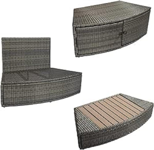 Spa Meubelset – Spa Ombouw – Jacuzzi Meubelset – Jacuzzi Ombouw – Wellness Meubelset – Voor Ronde Spa 165 Cm – 3-Delige Set In Slijtvaste PVC Lederlook