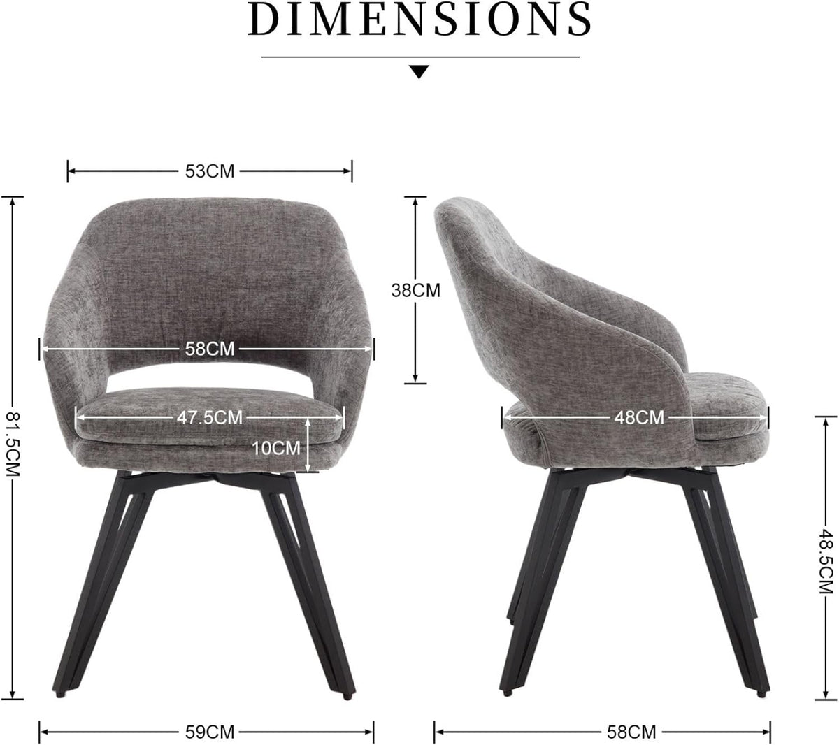 chairus Swivel Dining Chairs, Set of 2 Chenille Fabric Kitchen Chairs, Upholstered Dining Room Chair (Grey) - QUORE