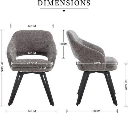 chairus Swivel Dining Chairs, Set of 2 Chenille Fabric Kitchen Chairs, Upholstered Dining Room Chair (Grey) - QUORE