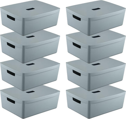 IDEA HOME 8 stuks opbergdozen, kunststof organizer, box, manden, opbergbox voor badkamer, rek met deksel, 19 l, blauw