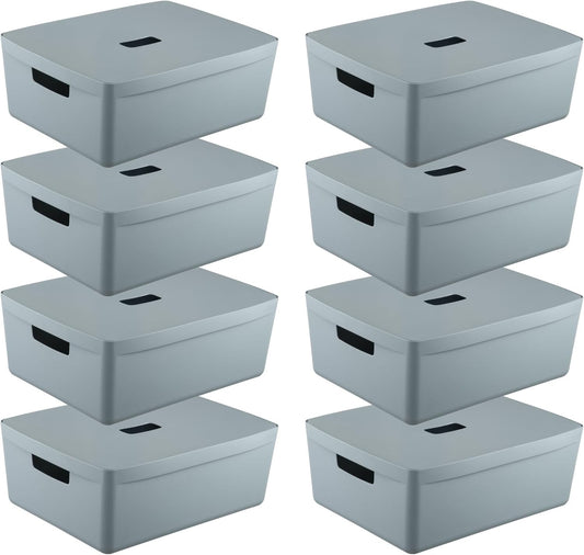 IDEA HOME 8 stuks opbergdozen, kunststof organizer, box, manden, opbergbox voor badkamer, rek met deksel, 19 l, blauw