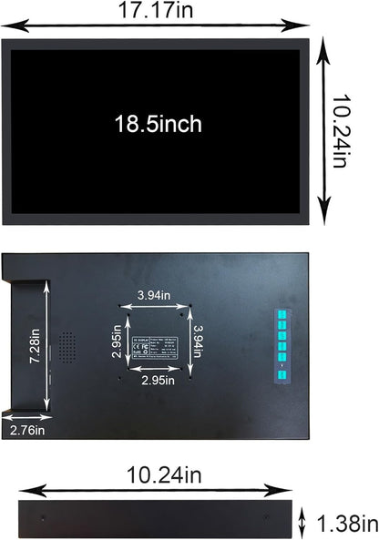 VSDISPLAY 18,5 inch industrieel TFT-LCD-touchscreen, 1920 x 1080, H/D-video-aansluiting, VGA DVI, metalen behuizing met standaard.