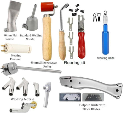 1600 W Plastic Hot Air Welding Gun with LED Light, Complete Set Welding Gun with Various Welding Nozzles, Floor Cover Accessories, 17 Inch Transport Box - QUORE