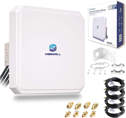 Maswell 5G Antenne 4X4 MIMO Outdoor, High Gain 10dBi Directionele Externe Antenne Compatibel met Vodafone EE Drie Zyxel NETGEAR ZTE 5G NR Routers en Gateways | Breedband 600-8000 MHz