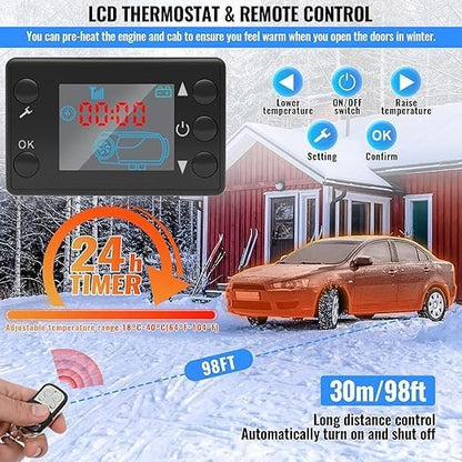 All-in-one Diesel Air Heater, Diesel Air Heater with Remote Control and LCD Display, Fast Heating and Low Noise, Portable Heater for Truck, RV, Trailer, Motorhome - QUORE