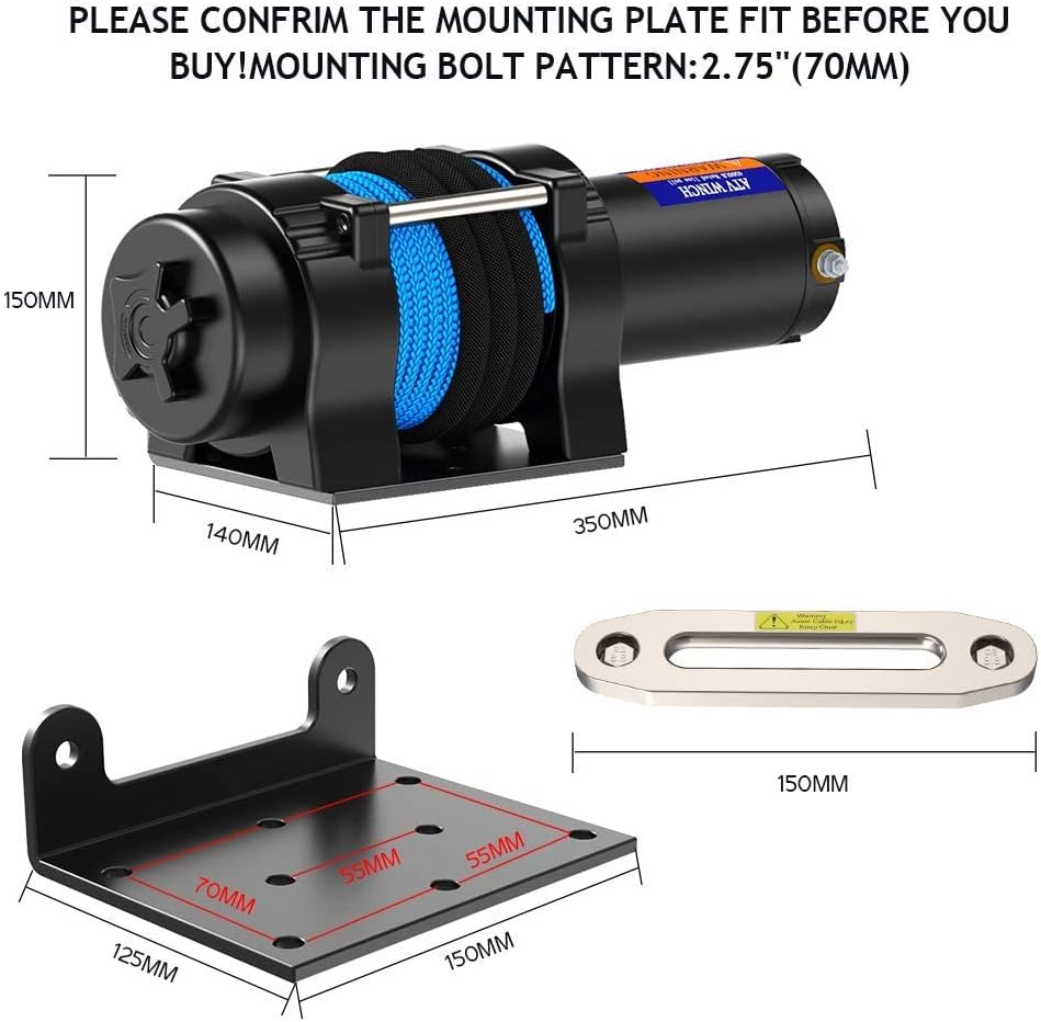 Anbull Elektrische lier 12 V, 2045 kg, motorlier, synthetisch touw, waterdicht conform IP67, nylon touw, met montagebeugel en afstandsbediening, compatibel met ATV UTV