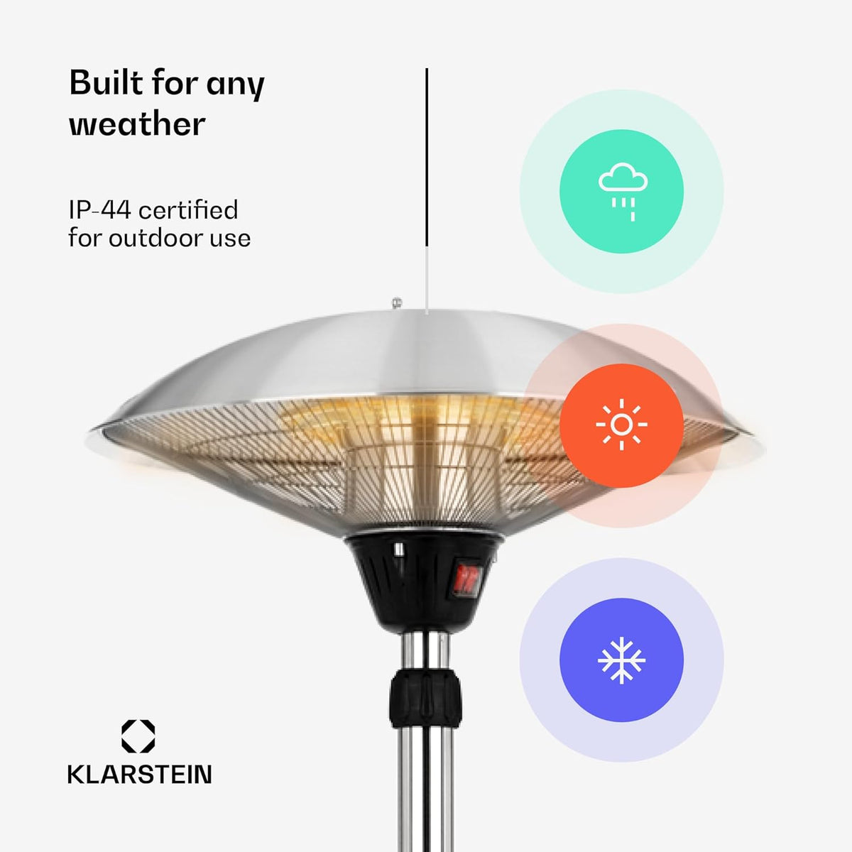 blumfeldt Heat Guard - Heater Heater, Patio Heater, IP44, 3 Levels: 900, 1200 and 2100 W, Height Adjustable, Weatherproof, Aluminium Standard, 1.8 m Cable, Silver - QUORE