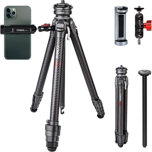 COMAN Zero F38 koolstofvezel statief met 360° panoramische kogelkop en F38 videostatief voor DSLR-camera's, lichtgewicht met hoogte