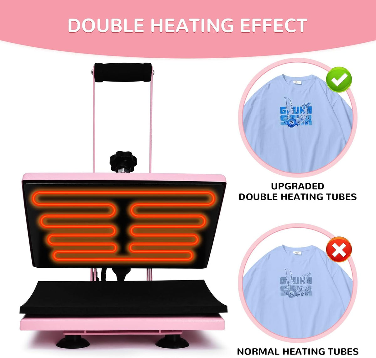 Warmteoverdrachtspers 30 x 23 cm 0-250 °C, roze T-shirt met lcd-temperatuur- en tijdregeling, hittepers voor muismatten, tassen