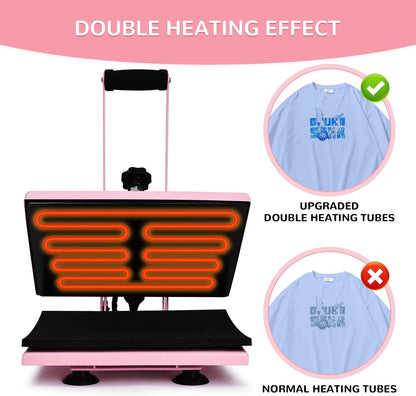 Warmteoverdrachtspers 30 x 23 cm 0-250 °C, roze T-shirt met lcd-temperatuur- en tijdregeling, hittepers voor muismatten, tassen