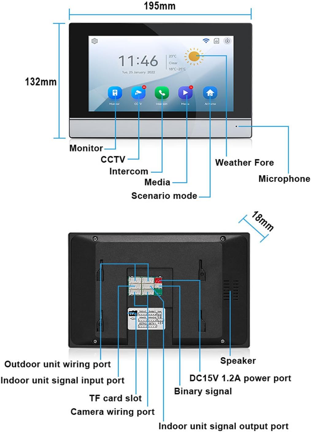 Wifi Tuya Bedrade Video Intercom 2-unit Voor Home Deurbel Video Telefoon Systeem, 7-inch Indoor Monitor Touch Screen, 1080p HD Camera Nachtzicht, Pir Motion Detection, Woning/kantoor/hotel/villa