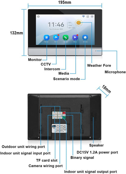 Wifi Tuya Bedrade Video Intercom 2-unit Voor Home Deurbel Video Telefoon Systeem, 7-inch Indoor Monitor Touch Screen, 1080p HD Camera Nachtzicht, Pir Motion Detection, Woning/kantoor/hotel/villa