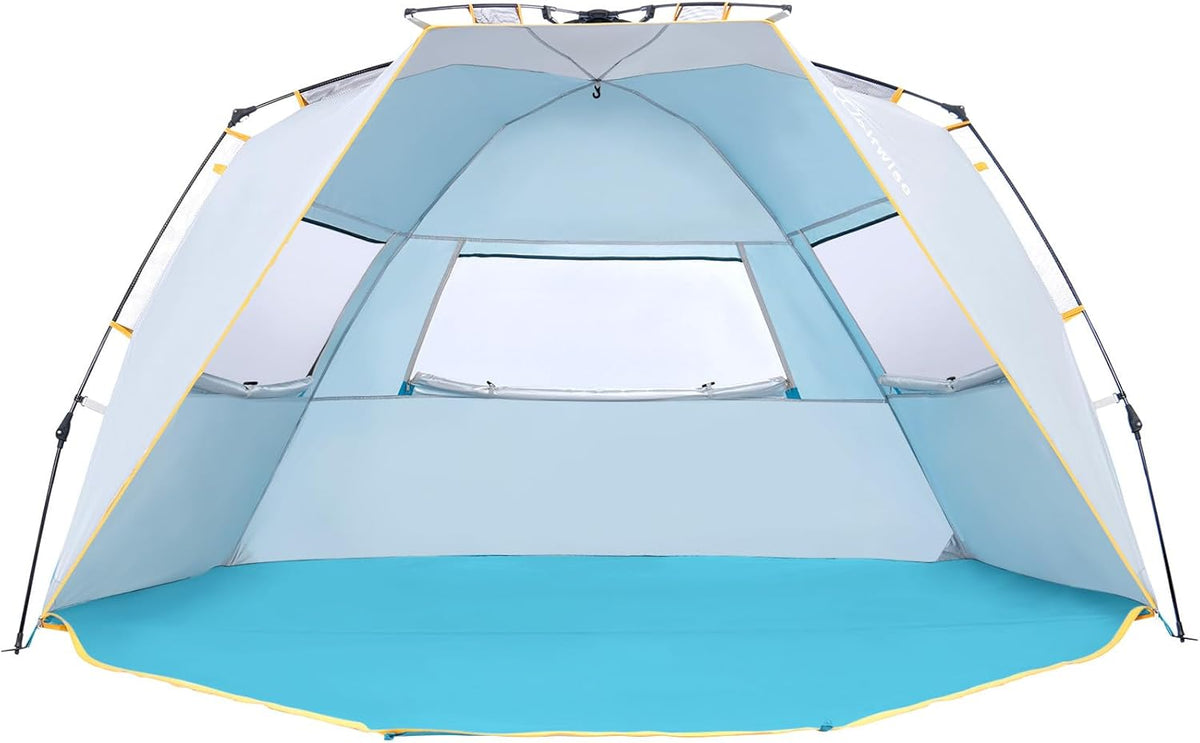 Wolfwise 4-5 Persoons Makkelijk Opzetten Strandtent UPF 50+ Draagbare Instant Zonwering Luifelparaplu met Verlengde Veranda met Ritssluiting, Blauw