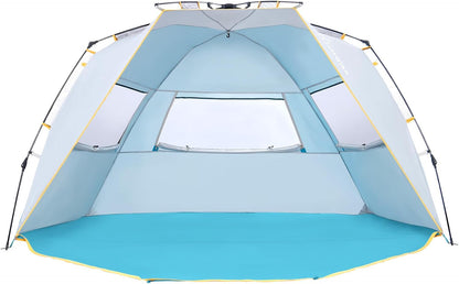 Wolfwise 4-5 Persoons Makkelijk Opzetten Strandtent UPF 50+ Draagbare Instant Zonwering Luifelparaplu met Verlengde Veranda met Ritssluiting, Blauw