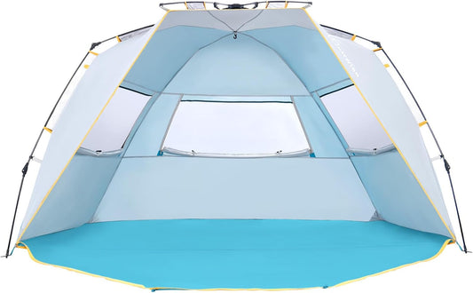 Wolfwise 4-5 Persoons Makkelijk Opzetten Strandtent UPF 50+ Draagbare Instant Zonwering Luifelparaplu met Verlengde Veranda met Ritssluiting, Blauw