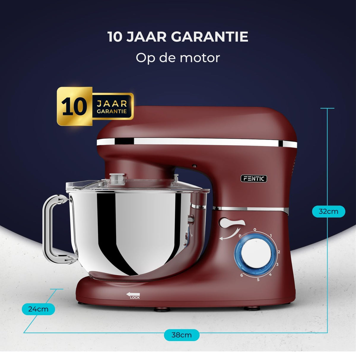 Keukenmachine - 2000W - RVS Mengkom (6,2 L) - Keukenrobot - Mixer met Garde, Deeghaak en Menghaak - Incl. extra Accessoires – Rood