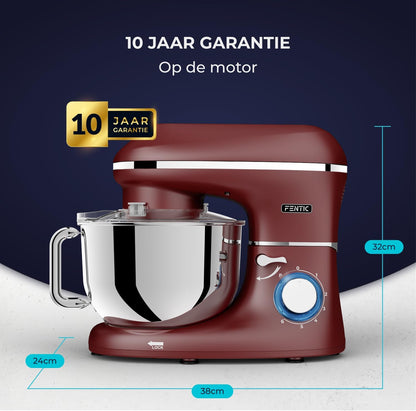 Keukenmachine - 2000W - RVS Mengkom (6,2 L) - Keukenrobot - Mixer met Garde, Deeghaak en Menghaak - Incl. extra Accessoires – Rood