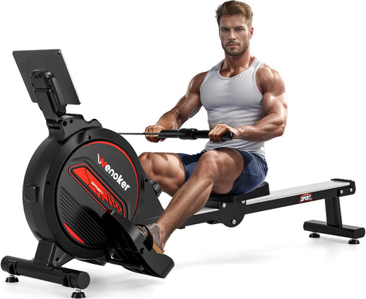 Rowing Machine, Wenoker Magnetic Rowing Machine for Home, 350lbs Weight Capacity, Smooth Whisper Quiet with LCD Monitor Tablet Holder and Comfortable Seat Cushion, Compact and Save Space - QUORE