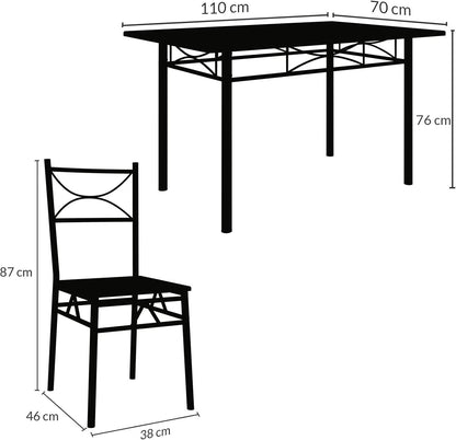 Eethoek – Eettafel Set – Eetkamermeubel – Keukenmeubel – Stoelenset – Compact Formaat – Stevig Gepoedercoat Metaal – MDF Beukenlook