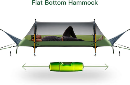 Night Cat Lay Flat Hammock: Flat Bottom with Mosquito Net Waterproof Rain Fly for 1 Person Camping in Garden Backyard Wild (Camouflage)