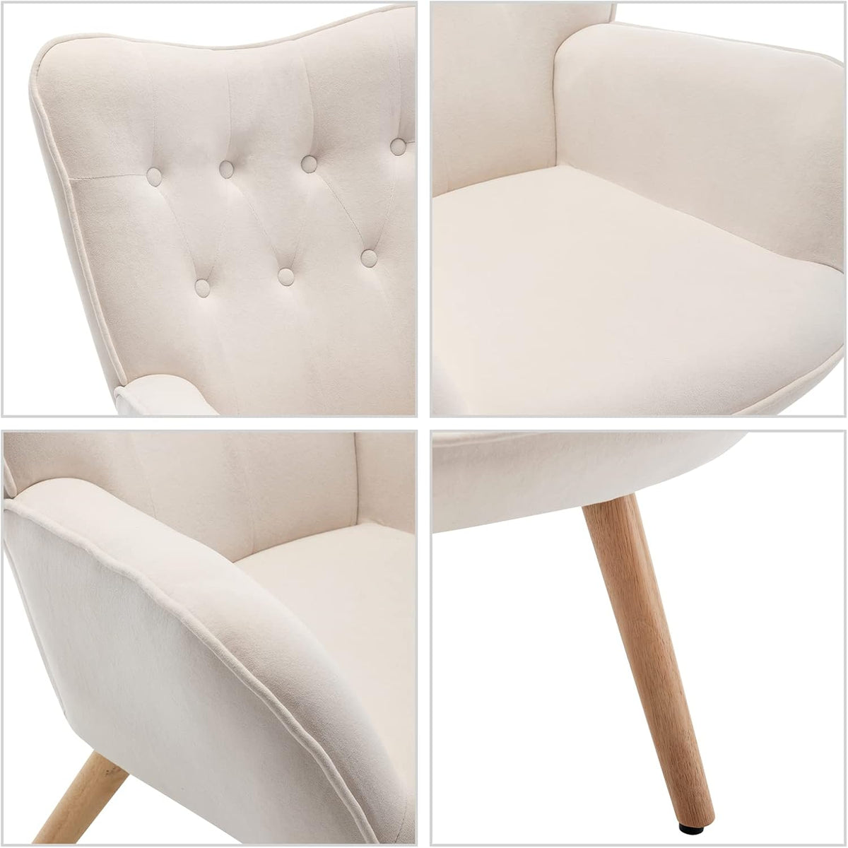 HollyHOME Comfortable Armchair with Footstool Coffee Chair Velvet Accent Chairs Cozy Relaxing Chairs Reading Chair Bedroom, Beige - QUORE