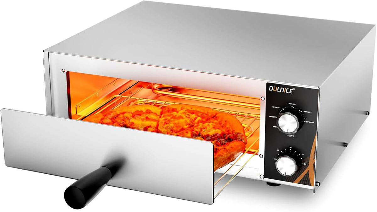 Elektrische pizzaoven, 1500 W, 12 inch, roestvrij staal, met timer van 30 minuten, temperatuurregeling 50-300 °C, voor bakken in restaurant, thuis, pizzaoven
