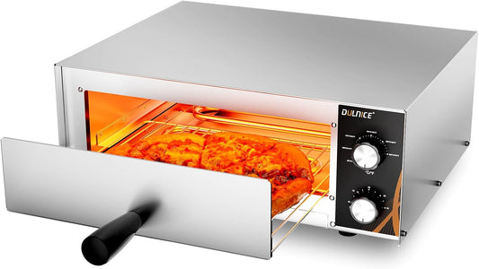 Elektrische pizzaoven, 1500 W, 12 inch, roestvrij staal, met timer van 30 minuten, temperatuurregeling 50-300 °C, voor bakken in restaurant, thuis, pizzaoven