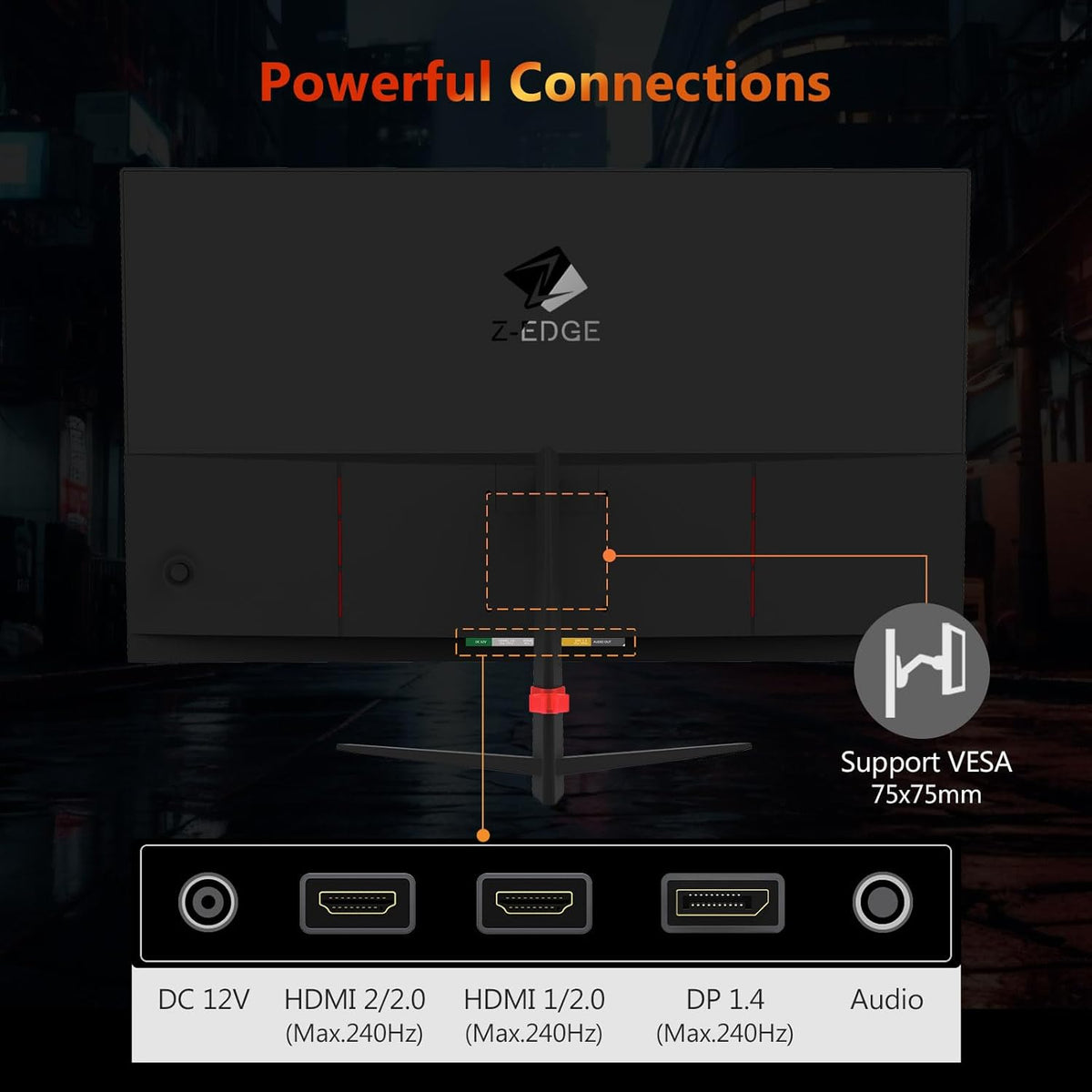 Z-Edge Gaming Monitor 25 inch 240 Hz, 1 ms, FreeSync, Screen FHD 1080P with HDMI Cable, 350 cd/m², VA, HDMI2.0 * 2 & DP1.4, VESA 75 * 75 mm Mountable, sRGB 99%, 178° Viewing Angle, Adjustable Tilt