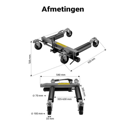 Wiltec rangeerhulp 2x autokrik tot 680 kg draagvermogen per krik, hydraulische krik voor 30 cm bandbreedte