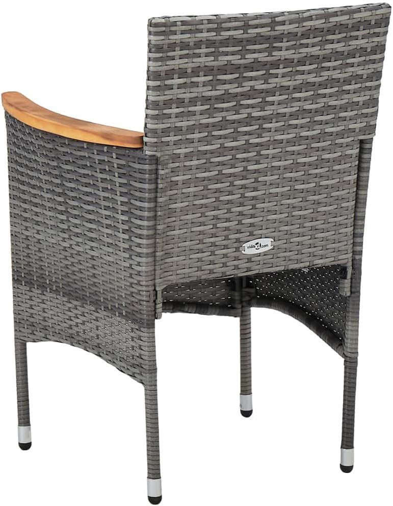 Set of 2 Rattan Garden Chairs with Grey Cushions, Modern Chairs with Armrests Made of Acacia Wood and Weatherproof Steel Frame for Outdoor Use - QUORE