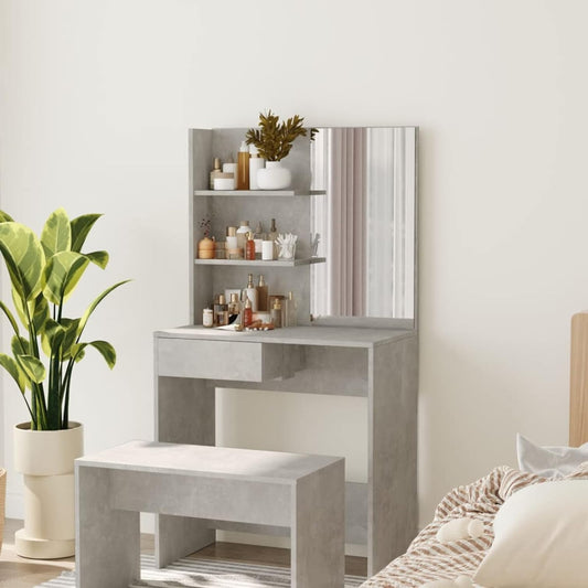 Make-uptafel met spiegel – Kaptafel – Schoonheidstafel – Make-up bureau – Dressing tafel – Stevig multiplex – Ruime opbergruimte – Beton grijs – 74,5x40x141 cm