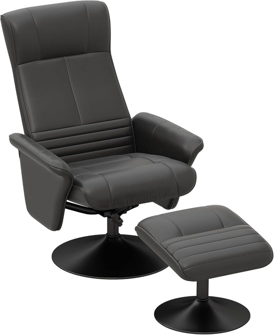 HOMCOM Relax Chair with Stool, 360° Rotating TV Chair with Reclining Function, Padded TV Chair with Microfibre Look for Living Room, Black - QUORE