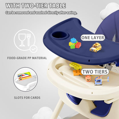 Opvouwbare Kinderstoel - Met Grote Antislipmat en Speelgoedrek - 6 Maanden en Ouder - Donkerblauw
