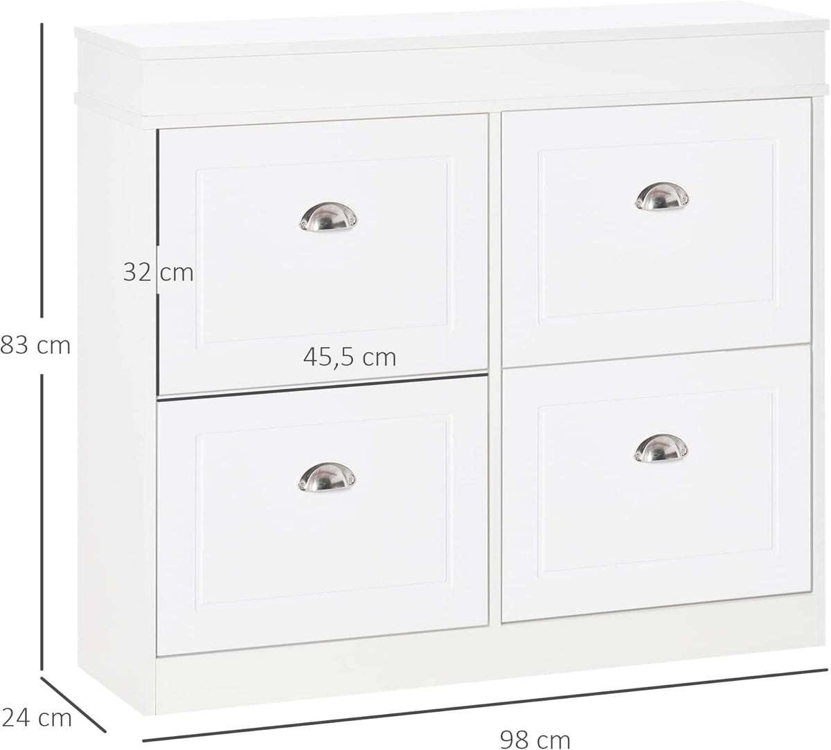 HOMCOM Shoe Cabinet with 4 Drawers Storage Modern Simple Design Cabinet Chipboard MDF White 98 x 24 x 83 cm - QUORE