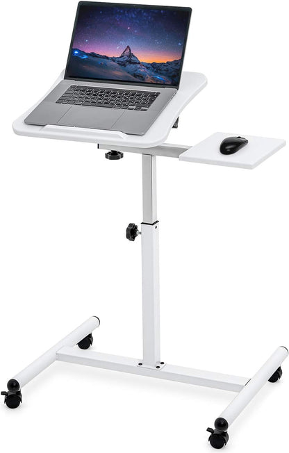 Tatkraft Bianca Ergonomisch Stijlvol Verplaatsbaar Laptopstandaard Bureau met muisbord op wielen, verstelbare hoogte van 72-110 cm, 360 ° draaibaar en 160 ° kantelbaar voor handig staand en zittend werken, Geschikt voor 7-17 '' laptops, Stevig elegant ont