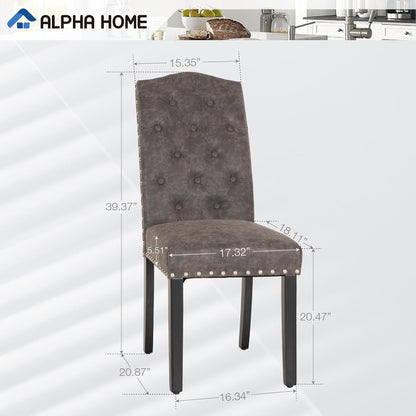 ALPHA HOME Dining Chairs Set of 4, Upholstered Kitchen Chair, Dining Chairs, Tufted Kitchen Chairs with Solid Wood Legs and High Backrest, Faux Leather Padded Parson Chairs, Grey