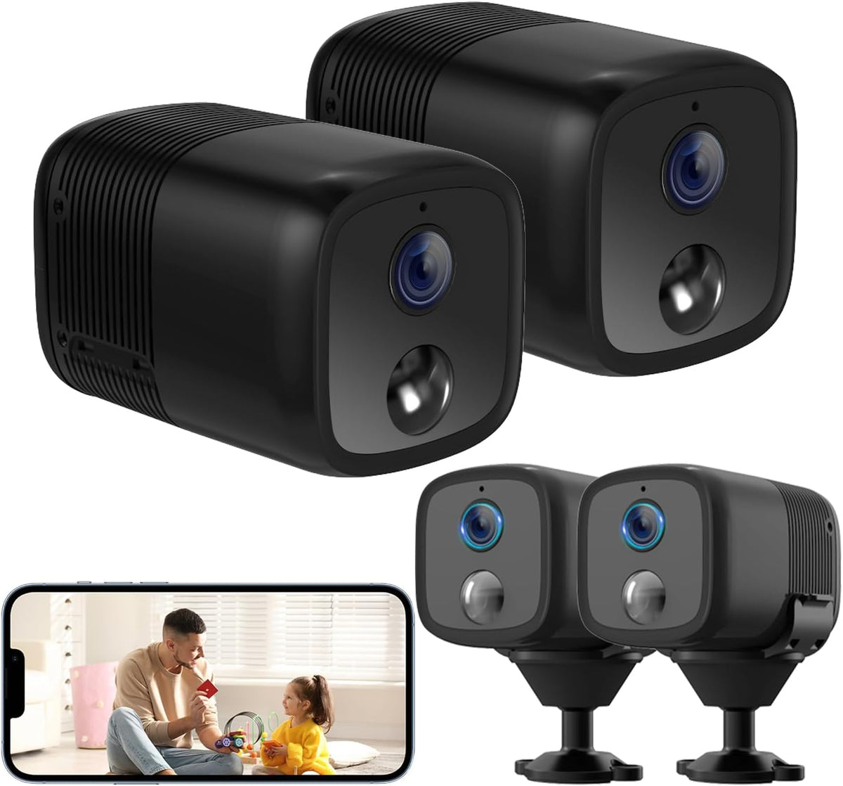 UCOCARE Spionagecamera draadloos 2-delig, op 5200 mAh batterij, 1080P HD, 160 graden, 10 m nachtzicht, Ondersteunt SD/Cloud