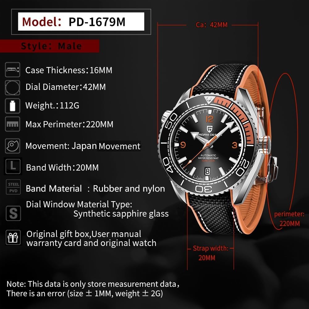 Pagani Design Herenhorloge Automatisch Horloge NH35 Mechanisch Uurwerk Roestvrij Staal 100M Waterdicht Sport Duikhorloge Saffierglas Rubberen Band Modemerk Elegant Herenhorloge