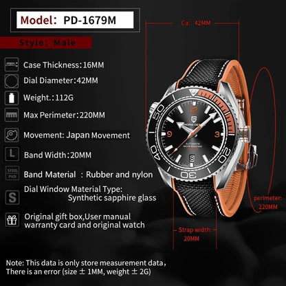 Pagani Design Herenhorloge Automatisch Horloge NH35 Mechanisch Uurwerk Roestvrij Staal 100M Waterdicht Sport Duikhorloge Saffierglas Rubberen Band Modemerk Elegant Herenhorloge