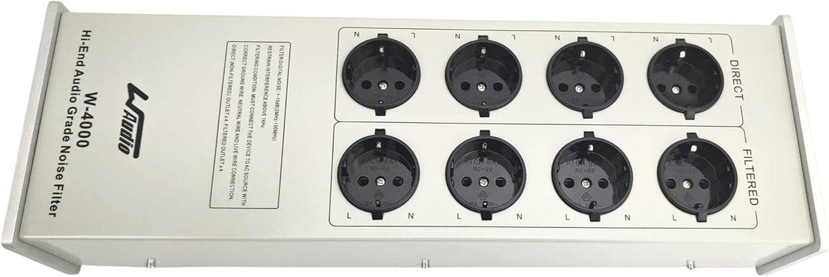 Stroomfilter Zilver – Power Conditioner – Netfilter – Spanningsfilter – Vermogensreiniger – 4 Gefilterde en 4 Directe Stopcontacten – Metalen Behuizing